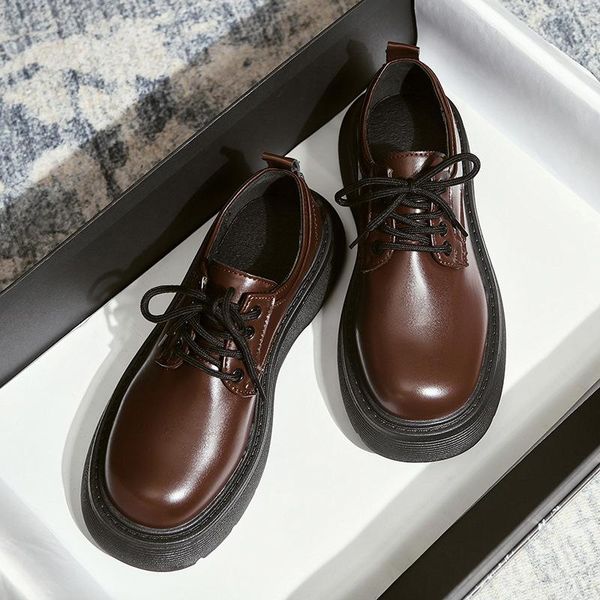 

dress shoes black patent leather for women 2021 thick soles round head women's loafers casual platform heels woman shoe 91603