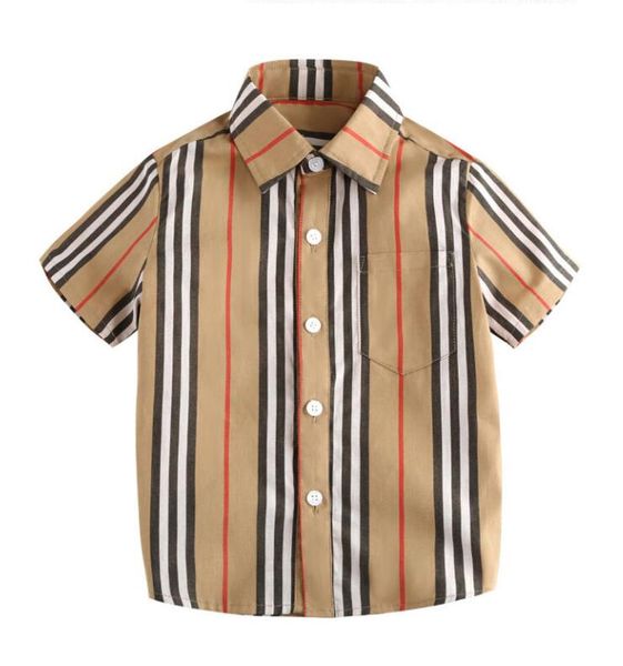

boys' summer short sleeve shirt lapel cotton stripe, White;black
