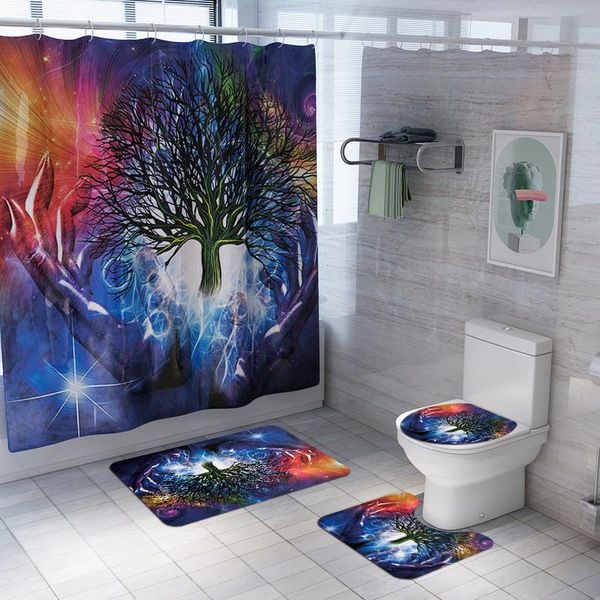 

shower curtains science fiction colorful tree plant printing curtain bathroom abstract bath mat carpet toilet cover rug set home decor