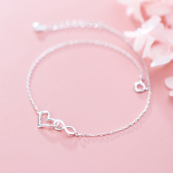 MIQIAO Braccialetti da donna a forma di cuore in argento sterling 925 con cavigliera sulla gamba Amore femminile Catena del piede Gioelleria raffinata e alla moda Lunghezza 21,5 CM