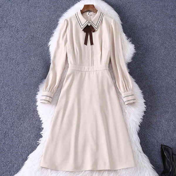 

casual dresses spring long sleeve lapel neck beige pure color embroidery panelled knee-length dress elegant mm128a771 a15x, Black;gray