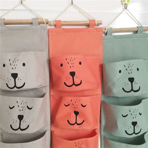 

m6i4 creative simple hemp linenhome cotton and storage bags linencartoon three pocket integrated storage hanging bagcotton and hemp househo
