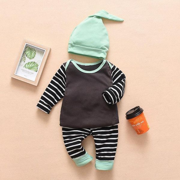 

clothing sets born set 2pcs infant baby boys girls autumn winter casual sports striped print o-neck t-shirt+pants+hat outfits children1, White