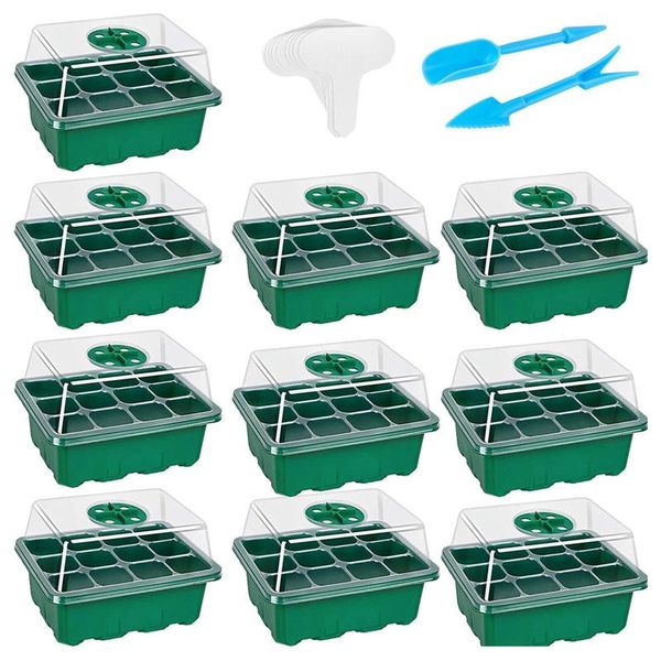 

planters & pots 13pcs plant germination tray set 12 cells seedling starter trays kit with humidity lid and base for greenhouse seed