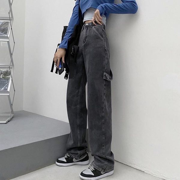 

women's jeans mid waist women loose casual high street denim jeans 7ju8, Blue