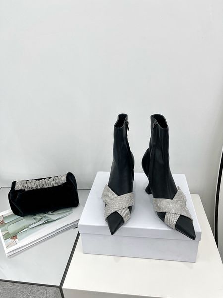 

2021 women splicing pointed toe elastic stiletto heel spring autumn single boot stovepipe european american genuine leather high heel ankle, Black
