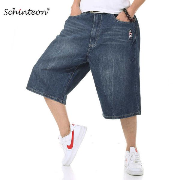 Schinteon Summer Plus Size Wide Leg Jeans Shorts Masculino Skate Swag Baggy Homens Denim Calças 42 44 210622