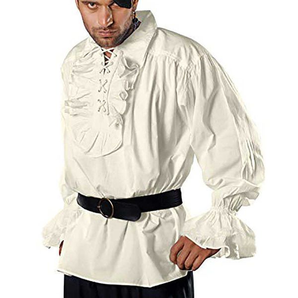 

tie medieval shirt men's puff sleeve court style stage drama performance cloth, White;black