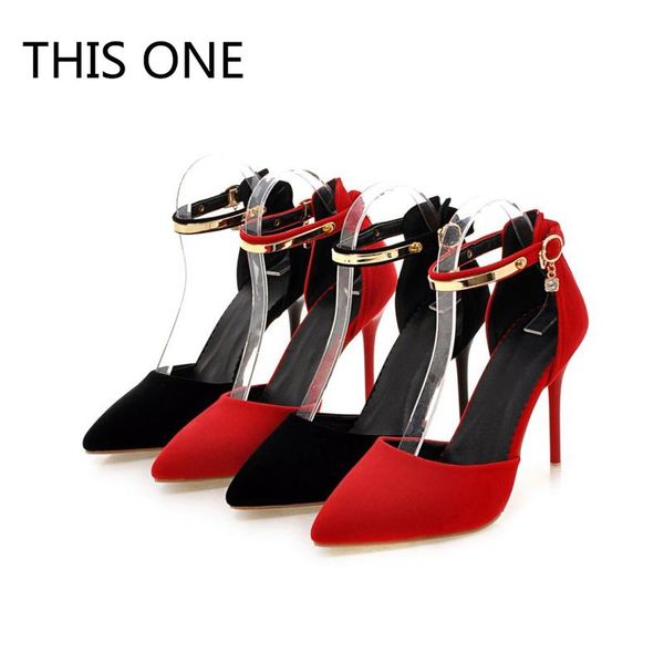 

sell plus size 45 high heels shoe women pumps sweet luxury black red wedding shoes ankle strap sapatos femininos dress
