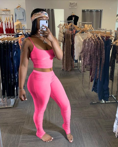 

2 piece set tracksuits women summer clother elastic crop and stacked legging pant suit club outfits two-piece matching sets 2xl, Gray