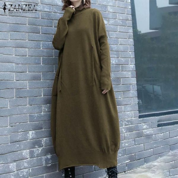 

casual dresses women baggy vestido plus size autumn vintage solid long sundress kaftan turtleneck sleeve corduroy dress 5xl, Black;gray