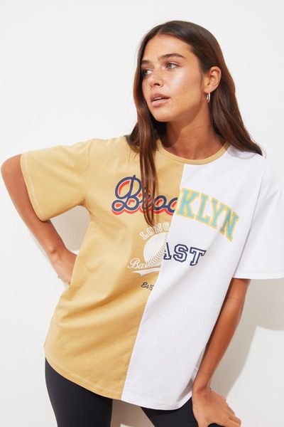 

women's t-shirt trendyol printed boyfriend knitted twoss21ts2899, White