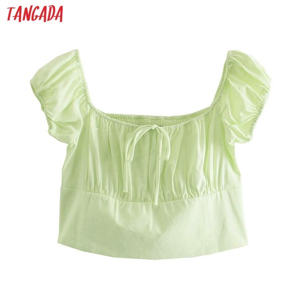 

women retro solid crop puff short sleeve summer chic female slim shirt 5z121 210416, White