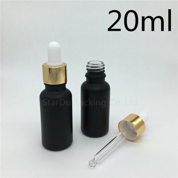 

storage bottles & jars 200pcs/lot 20ml black frosted glass essential oil bottle with gold ring dropper, 20cc perfume