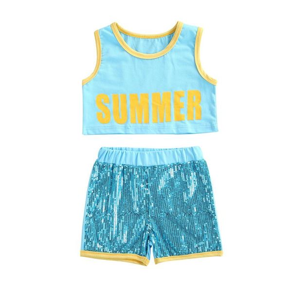 

clothing sets 1-6 years toddler girls 2pcs outfit sleeveless matching letter short vest sequins decoration shorts toddlers girl summer s, White