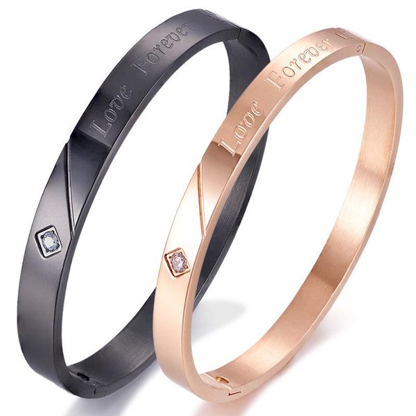 

bangle love gold simple bracelet for men stainless steel crystals bangles forever couple pulsera wedding jewelry, Black
