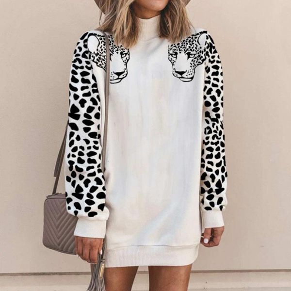 

women's hoodies & sweatshirts leopard head print hoodie sweatshirt women turtleneck loose 2021 spring streetwear pullovers female, Black
