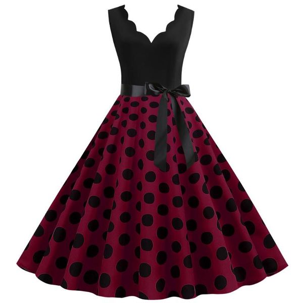 

casual dresses vintage polka dot dress women long sleeve pin up gothic winter year party black red patchwork office vestidos, Black;gray