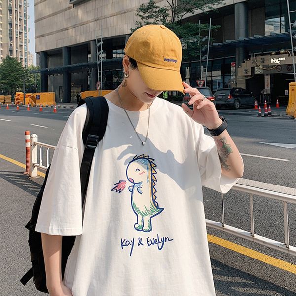 

t-shirts mini dinosaur men's short sve t-shirt fashion summer big size loose couple's 2021 trend versatile cloth, White;black