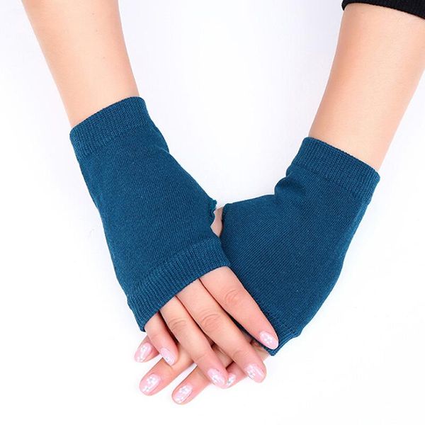 

five fingers gloves winter female fingerless without women cashmere warm hand wrist warmer solid color mittens, Blue;gray
