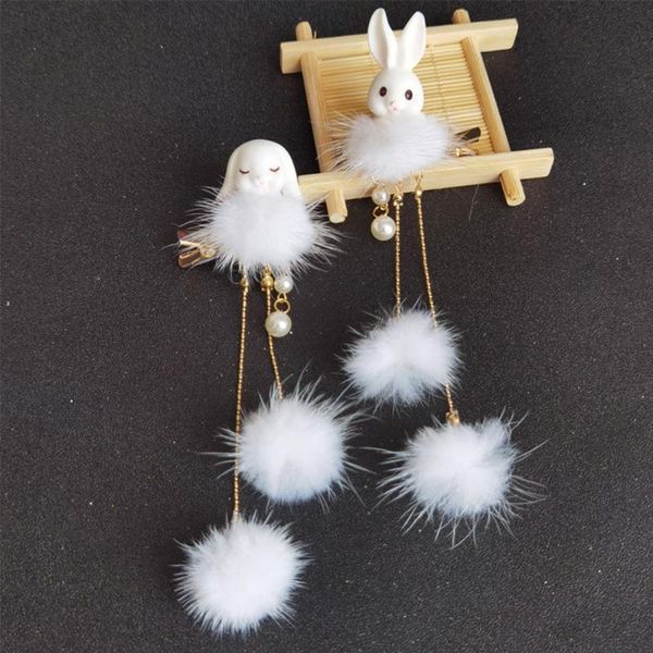 

cute fur ball fairy tassel hairpin hair clips antiquity hanfu headwear for women girls sweet fashion accessories, Slivery;white