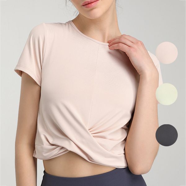 

clothing women tees t-shirt fitness ladies yoga short-sleeved short outdoor sports running sweat-absorbent quick-drying top, White