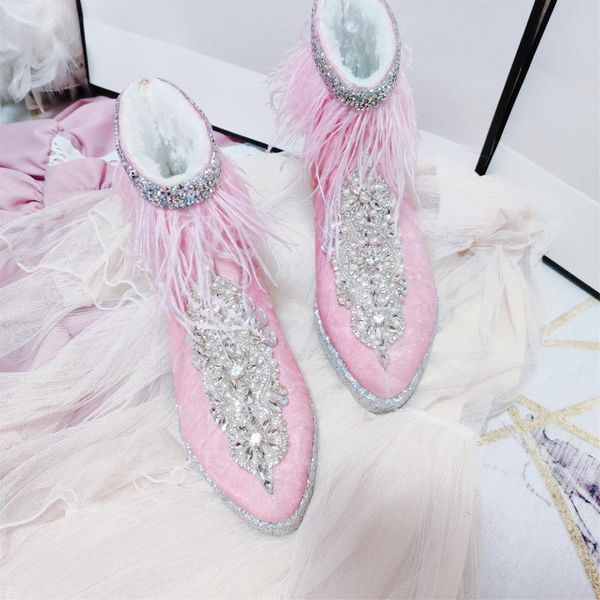 

ins handmade heavy industry ostrich hair goddess tassel rhinestones heightening wedge heel velvet french women's boots, Black
