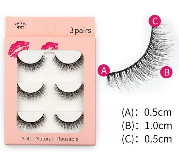 

3d eyelashe fiber false 3 pairs eye lash packaging soft natural reusable g300 makeup wholesale thick eyelash