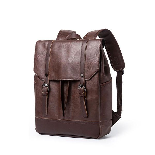

backpack 2021 pu men's trend retro college style student school bag korean soft leather computer casual