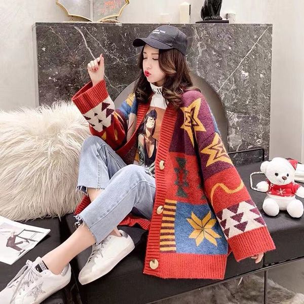 

knits loose letter jacquard cardigan women's autumn winter women sweater, White