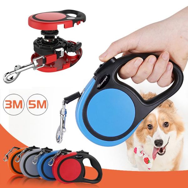 

3/5m automatic dog leash retractable stainless steel movement pet leashes rope walking training nylon dogs lead belt accessories collars &