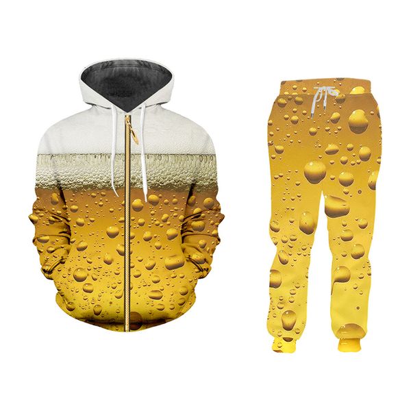

men's vests 2 pieces set cool fashion fresh beer hoodie sweatshirt and joggers tracksuit men oversized women sports pants drop 2x49, Black;white