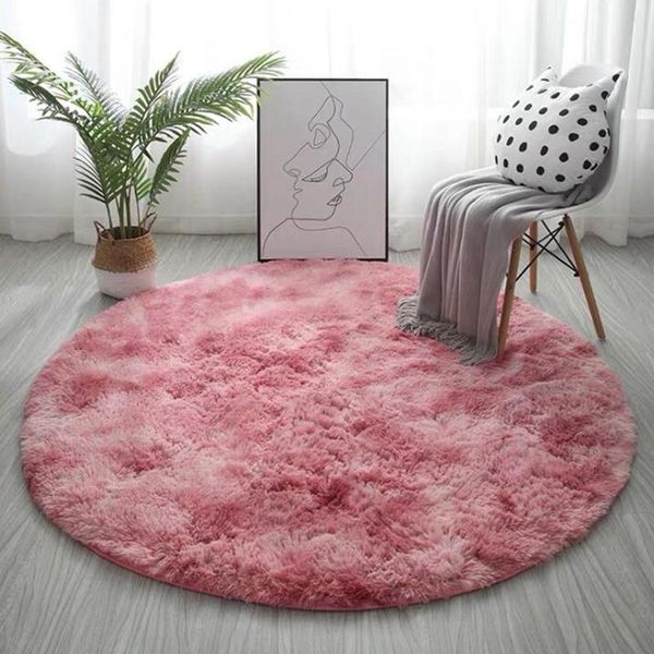 

tie dye living room area rugs soft plush round shag carpet gradient color anti-slip decoration fluffy 100x100cm carpets