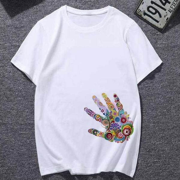 

creative pattern handprint printing men t shirts and women summer harajuku graphic fashion korean style tee female, White;black
