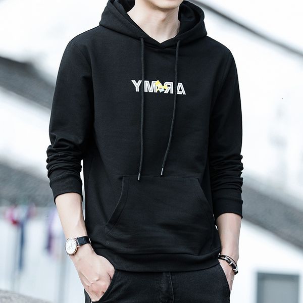 

loose spring sweater hooded long sve t-shirt men's pullover casual coat, Black