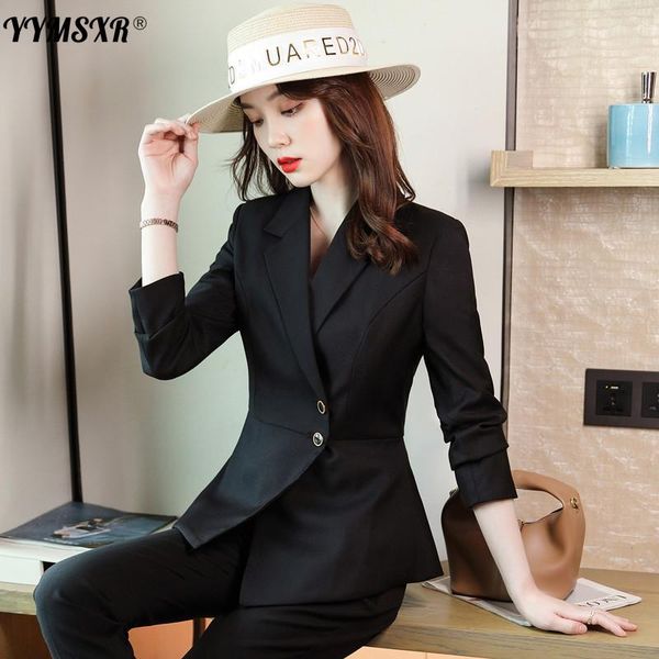 

women's two piece pants business wear temperament plus size office suit 2-piece autumn and winter slim long-sleeved ladies overalls 202, White