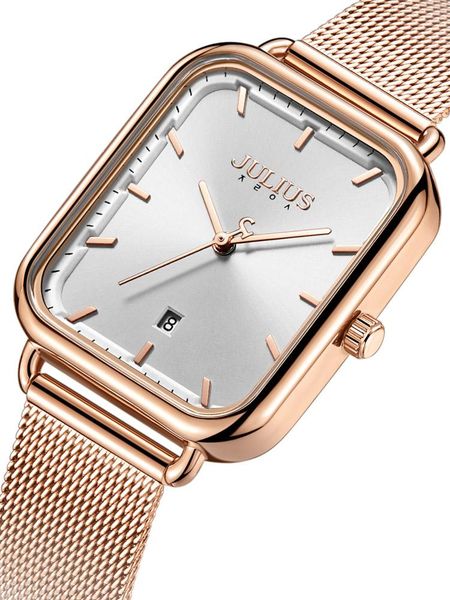 

wristwatches auto date rectangle julius women's watch japan mov't hours elegant fashion clock stainless steel bracelet girl's, Slivery;brown