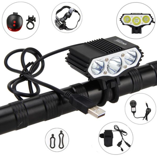 

lm 3 led lamp beads bicycle light power bank bike headlight with charger laser rear 6400mah battery lights