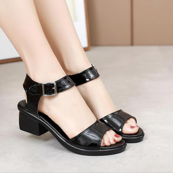 

women's slippers sandals 2021 summer 4.5cm mid heels women shoes mother's casual, Black