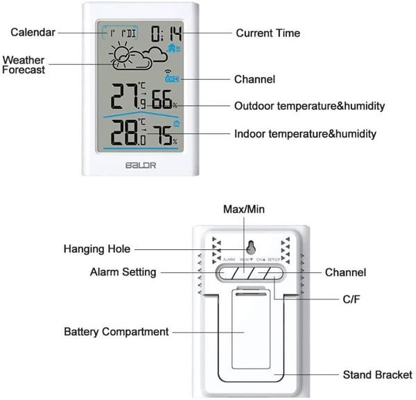 

other clocks & accessories digital hygrometer indoor outdoor wireless sensor humidity gauge with alarm clock/forecasouchscreen/b