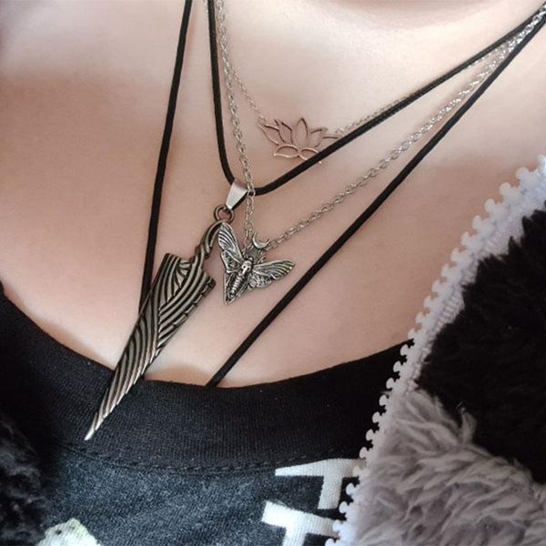 

chains punk dead moth antiquity mini insect pendant necklace vintage fashion collar grunge fairy women's neck chain wicca jewelry, Silver