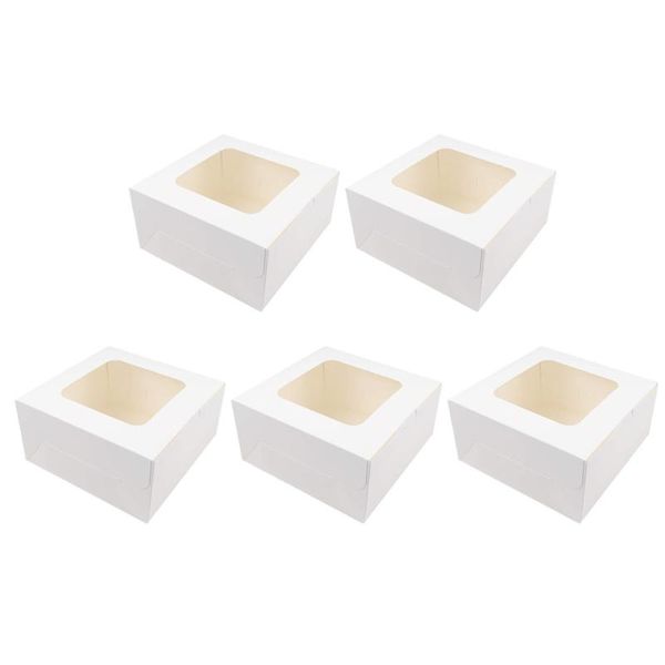 

5pcs paper bakery boxes dessert packing cases with window (white) gift wrap