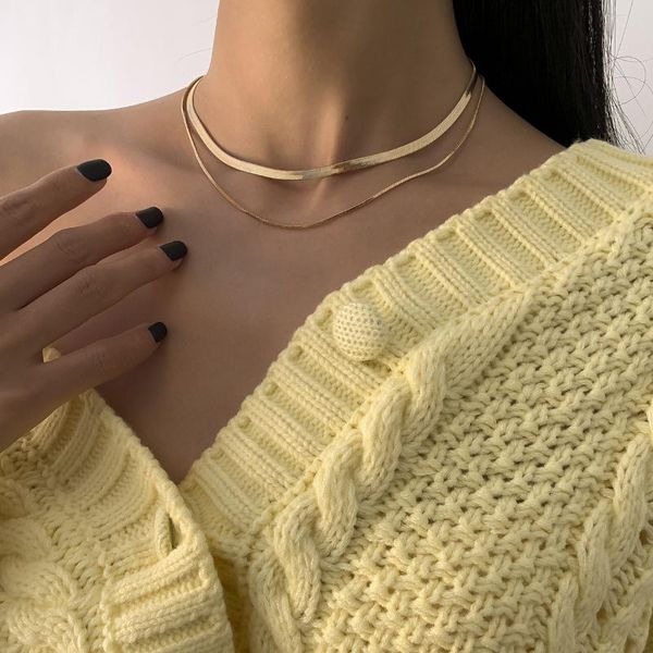 

chokers 1pcs gold necklace flat snake link chain lobster clasp collares butterfly pendant necklaces for women men punk neck, Golden;silver