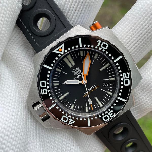 

wristwatches steeldive sd1969 proplof upgraded v3 with unfalling crown guard 1200m waterproof nh35 automatic oversize mens dive watch, Slivery;brown