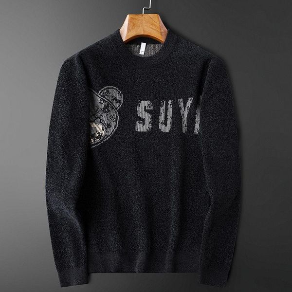 

men's sweaters light luxury high-end soft chenille warm sweater slim fashion versatile round neck jacquard korean version, White;black