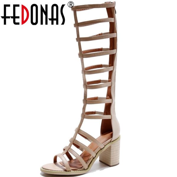 

dress shoes fedonas back zipper genuine leather women sandals lace up high heels pumps quality summer party night club woman, Black