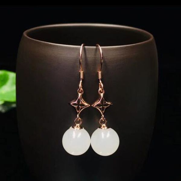 

925 silver hetian jade stars eardrop earrings fine jewelry fashion temperament white designed for women, Black;brown