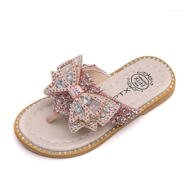 

slipper kids shoes for girl summer girls slippers fashion princess bow rhinestone flip flops slides children sandals toddler1, Black;grey