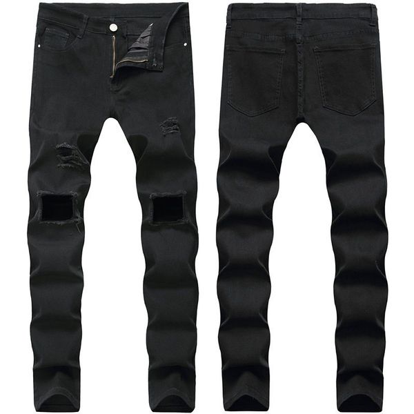 

men's shorts black jeans stretch tide hole high street pants multi size o55d, White;black