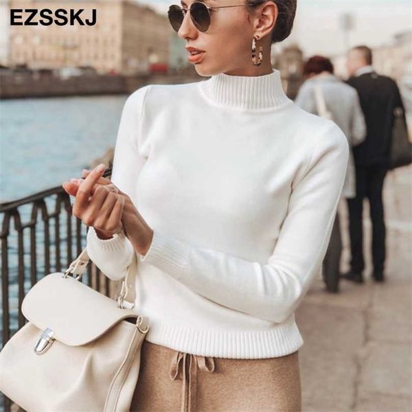 

korean style loose sweater women pullover casual half turtleneck long sleeve knit female jumpers solid basic sweater 211110, White;black
